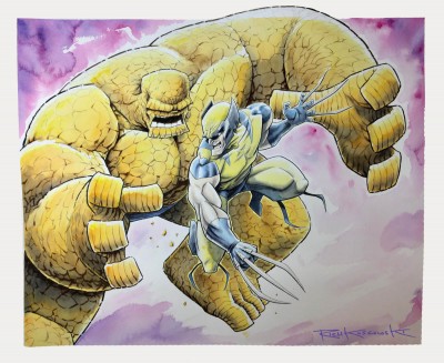 "Thing vs Wolvie" WC on Arches paper. 18x16 Framed. $1,000